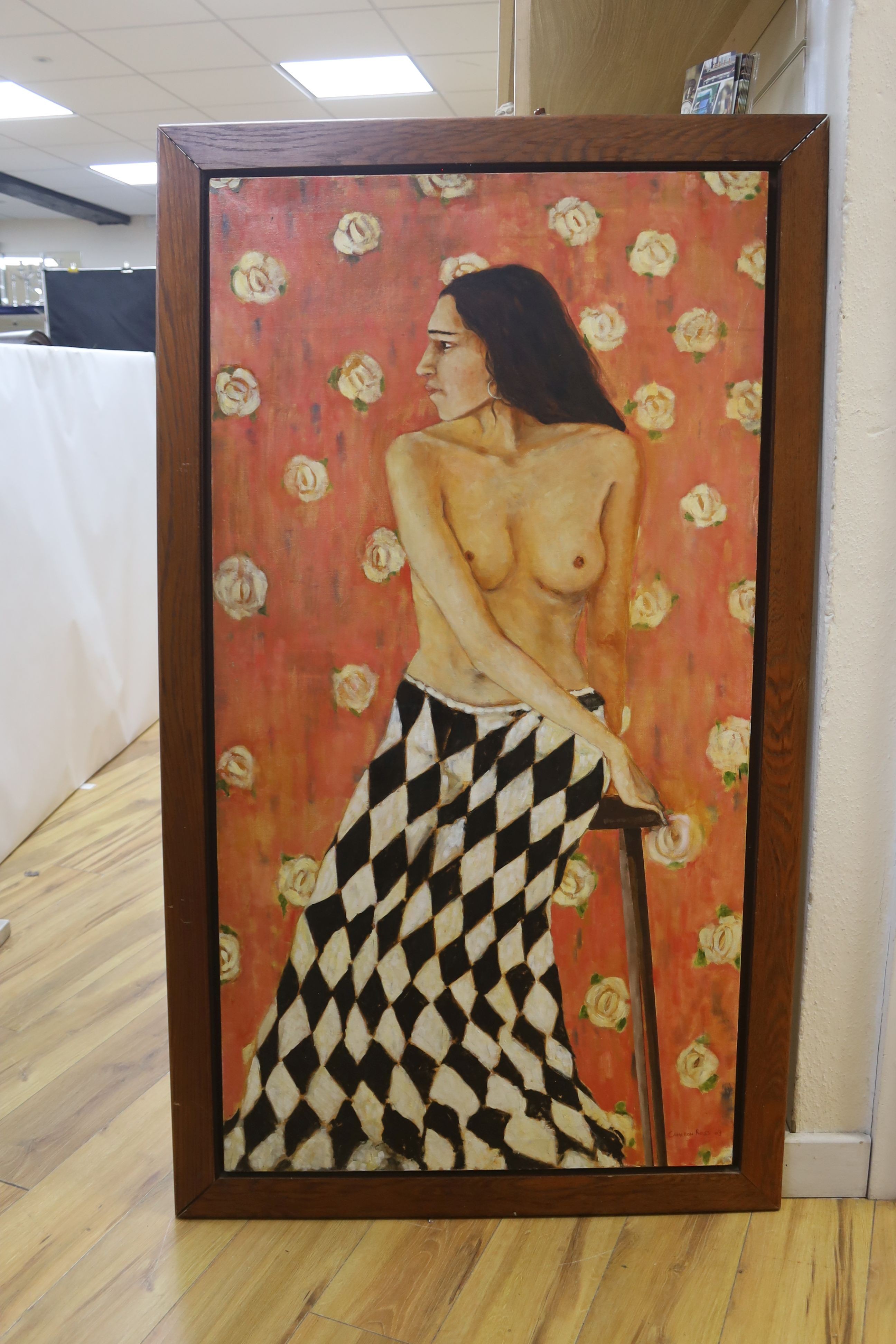 A large figurative oil on canvas, signed Cameron Ross, The French Woman'